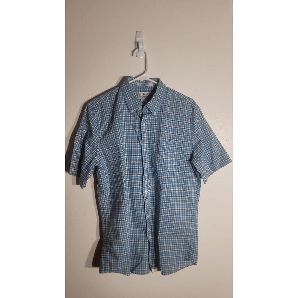 EUC L.L. Bean Men's Blue Yellow Plaid Collared Button Down Shirt sz M